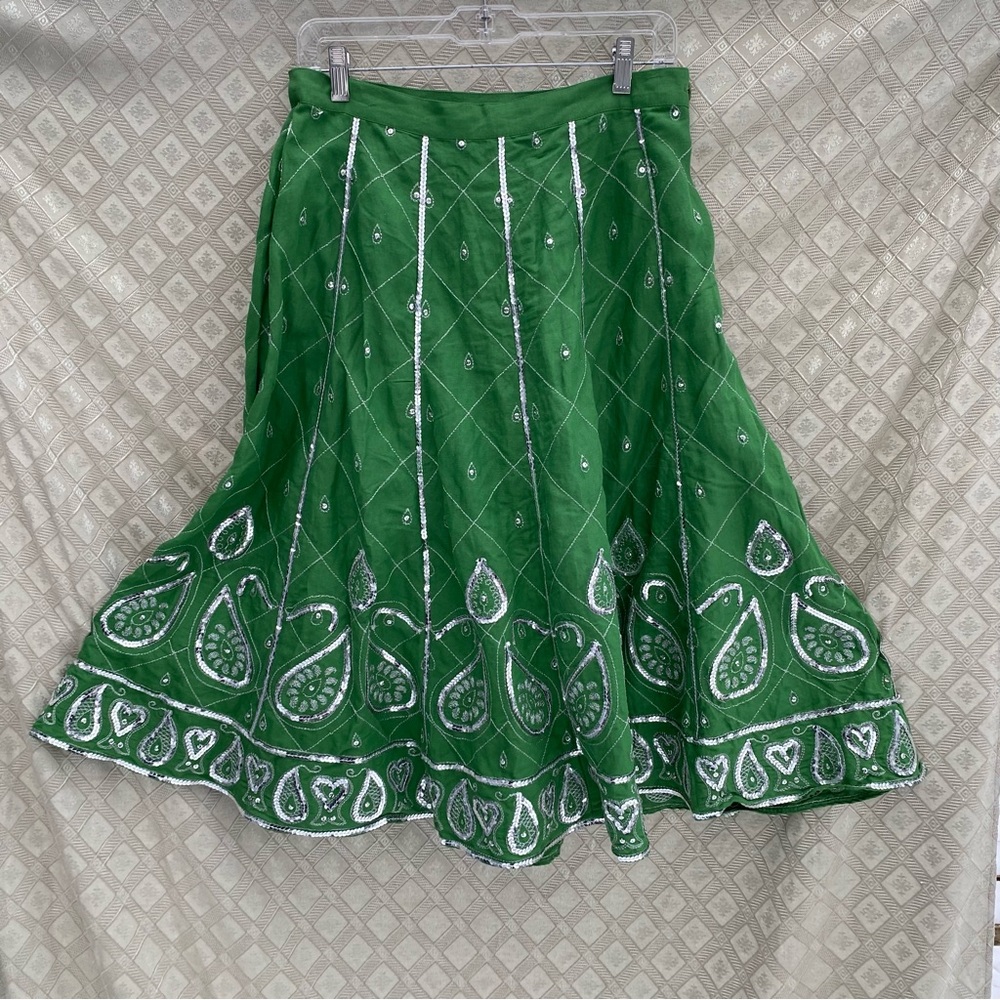 Sequin Skirt India 6 Green Egypt Belly Dance Paisley Irish Celtic Gypsy Full